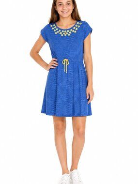 Tommy Hilfiger Girl's Short Sleeve Embroidered Polka Dot A-line Dress